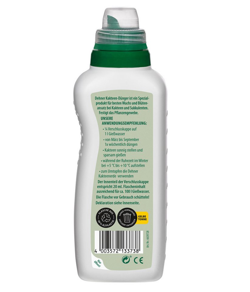 Dehner Blumendünger Kakteendünger, hochwertiger NPK-Dünger, 500 ml, ca 100 l, 100 l Gießwasser, Flüssigdünger, organisch mit Spurennährstoffen Bild 3