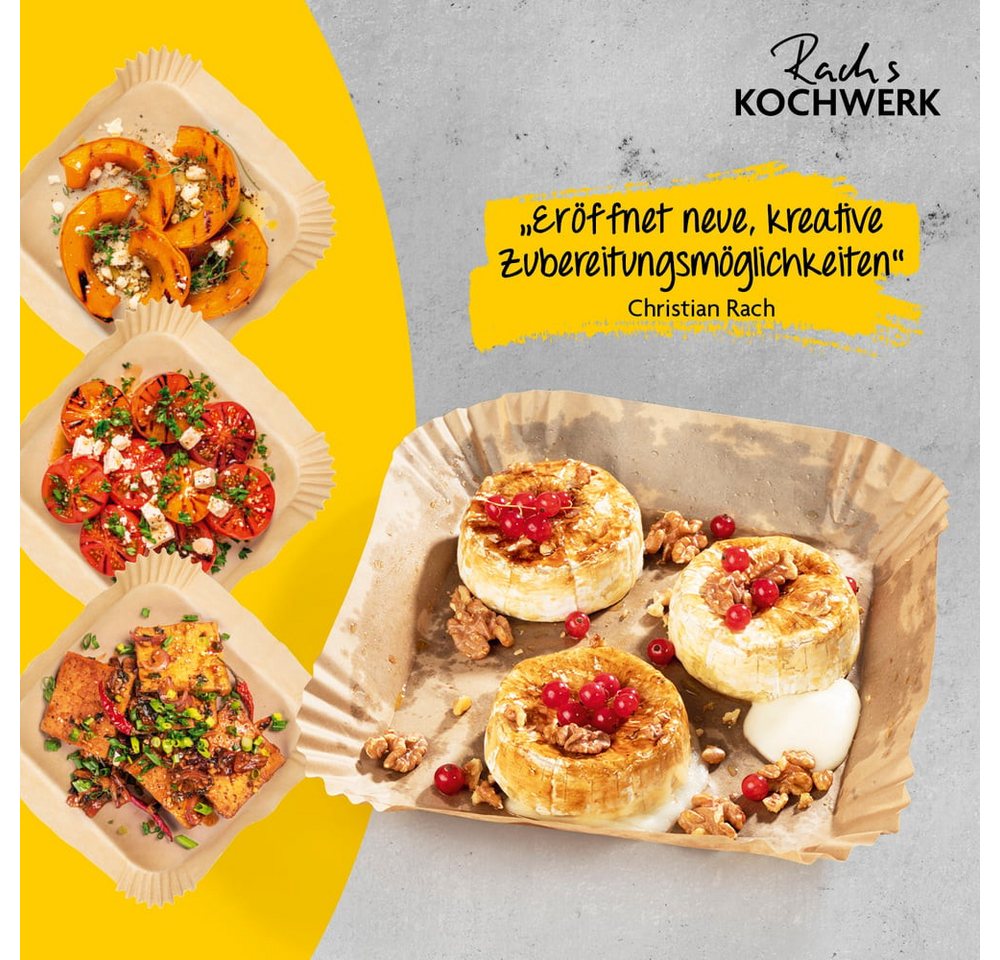 Rachs KOCHWERK Backpapier für Heißluftfritteuse 2-5 Liter - 50 Stück – 16 x 16 x 4,5 cm, für Airfryer, Backpapierschale antihaftbeschichtet & ölbeständig