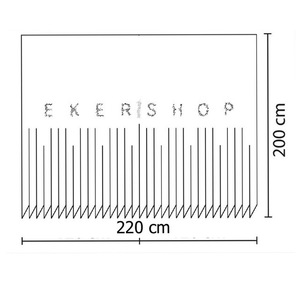 Ekershop Duschvorhang Textil Grau mit Weiß Schwarz Kreisen für Duschstange Breite 220 cm (inkl. Ringe), Höhe 200 cm, wasserabweisend, waschbar, bügelbar Bild 5