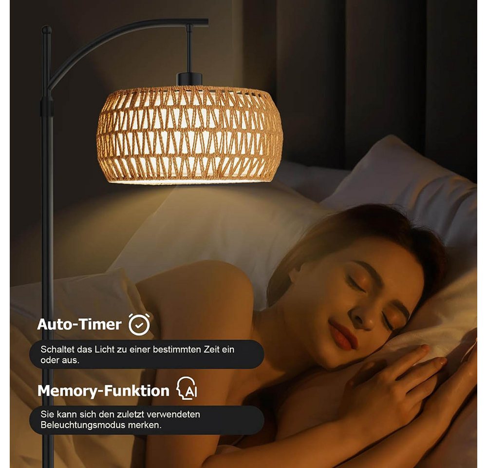 LMaxhome Stehlampe LED Bogenlampen Rattan Lampenschirm Dimmbar Stehleuchte für Wohnzimmer, Höhenverstellbarer und um 360° drehbarer Lampenarm, LED fest integriert, Warmweiß, Naturwei ß, Kaltweiß (3000-6500K), E27 Fassung max 12W, Fernbedienung App-Steuerung Fußschalter Leselampe Bild 5