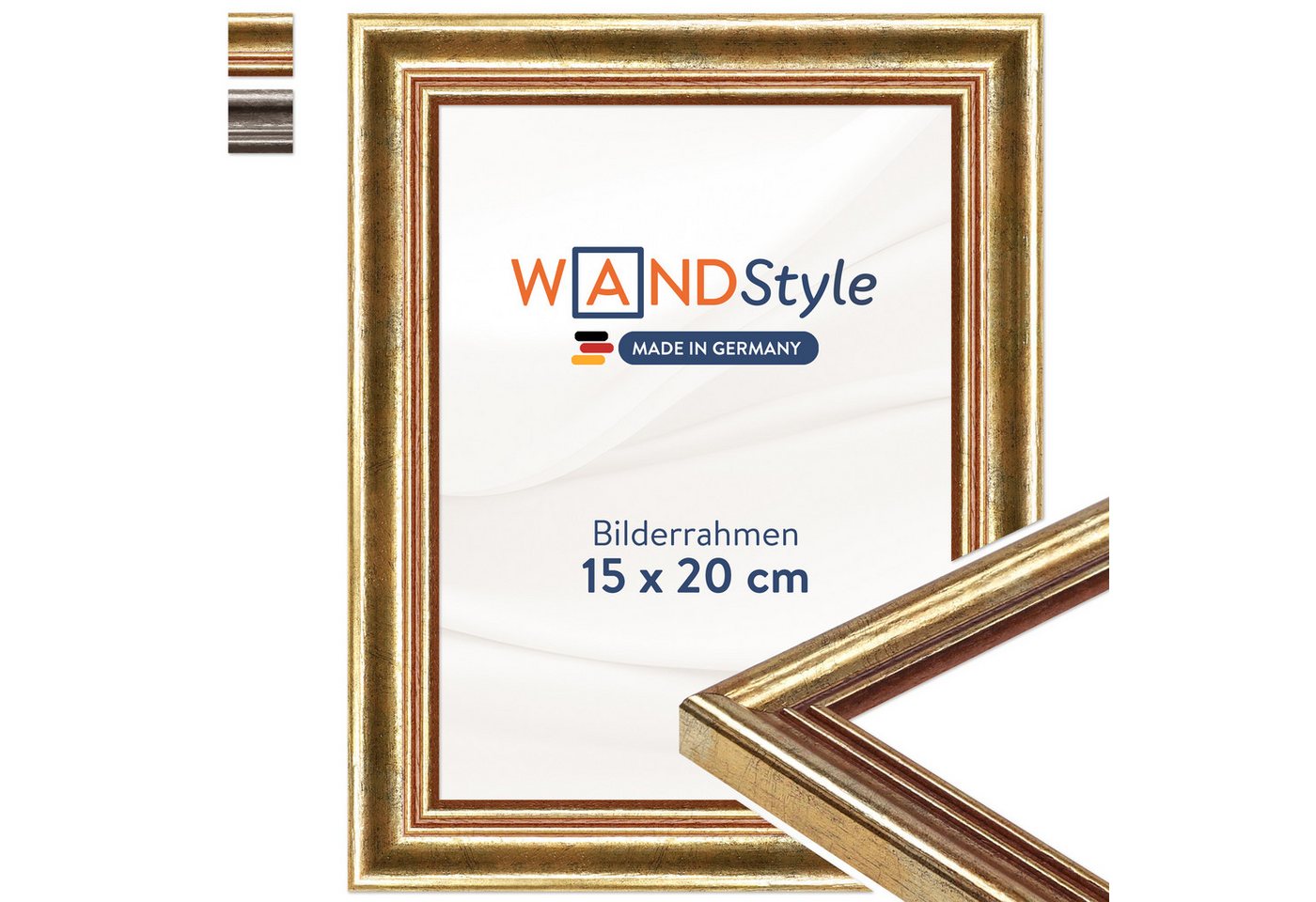 WANDStyle Bilderrahmen H400, Goldener Bilderrahmen 15x20 Holz, Vintage Bilderrahmen Gold 15x20 cm Bild 2