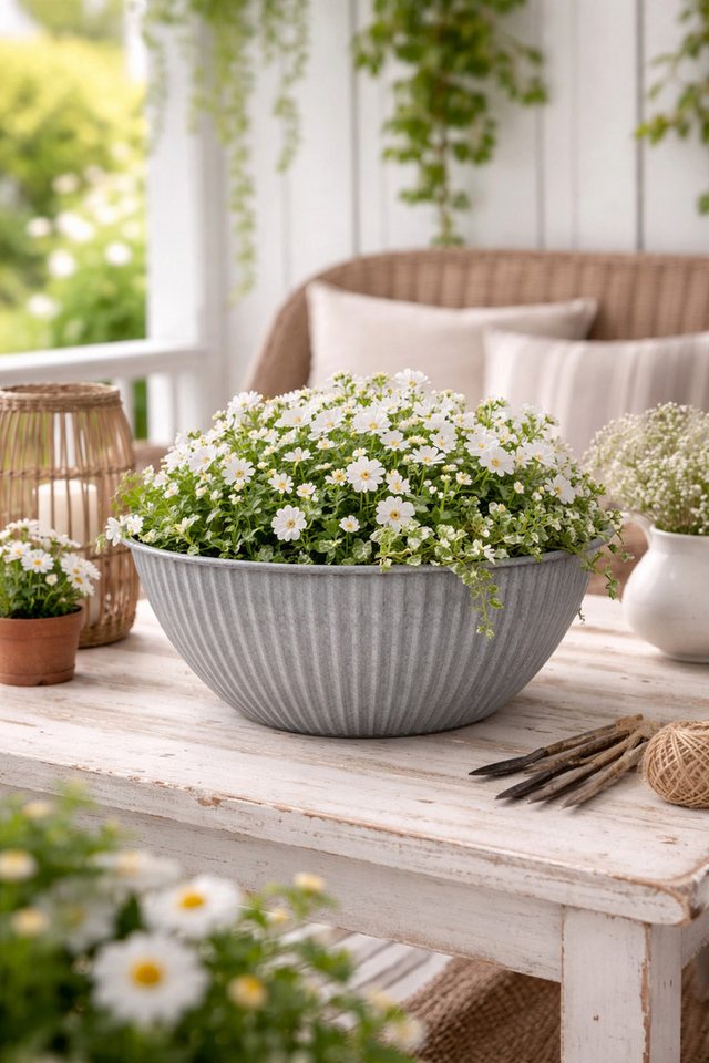 finehomegarden Pflanzschale Schale Metall lackiert hellgrau Wasserwanne Miniteich Teichwanne (1 St), Pflanzschale Garten Dekoschale Ø32+38cm 2Größen wählbar / Paket Bild 3