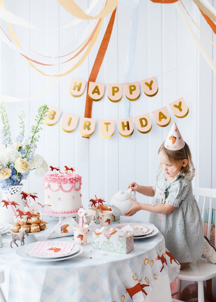 partydeco Girlande, Happy Birthday Girlande 13x150cm Banner Rosa / Gold Bild 2