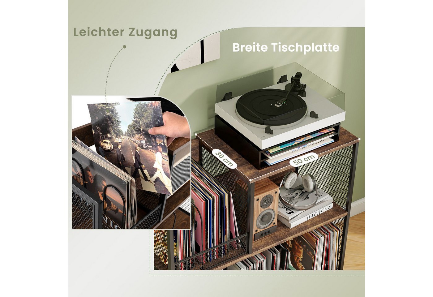 KOMFOTTEU Regal, 3-stöckiger Plattenspielerständer, Plattenregal mit Stauraum Bild 3