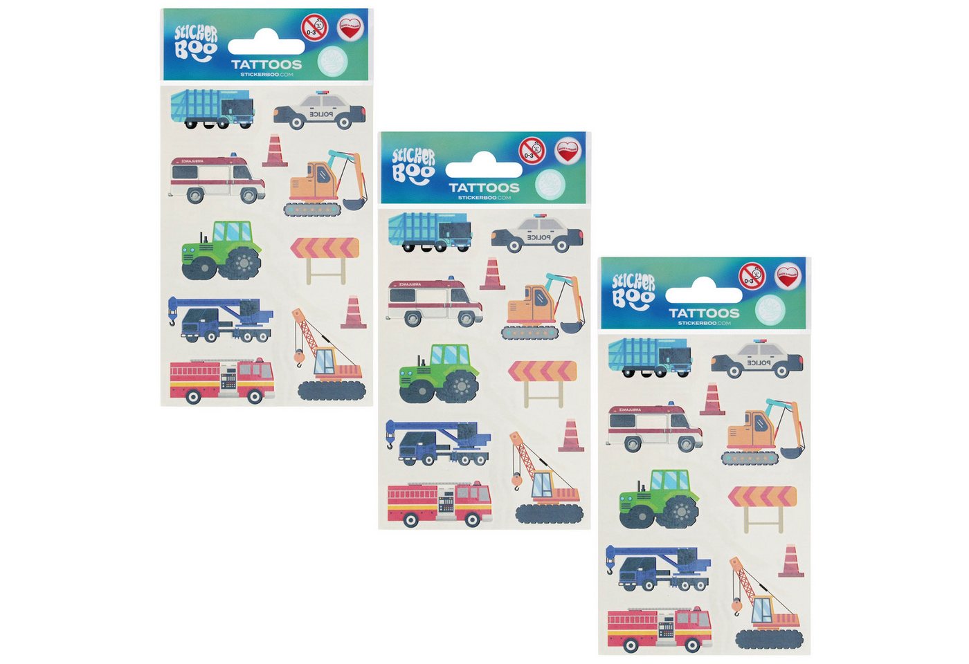 Sarcia.eu Stickerbuch Tattoo-Set Fahrzeuge für Kinder, 30 waschbare Tattoos, 3 Blätter Bild 2