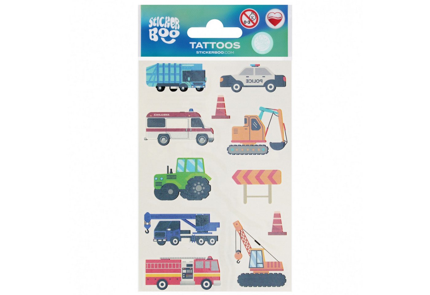 Sarcia.eu Stickerbuch Tattoo-Set Fahrzeuge für Kinder, 30 waschbare Tattoos, 3 Blätter Bild 3