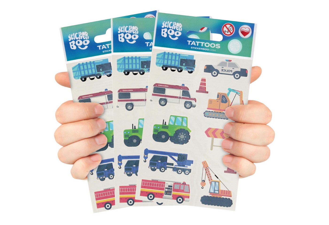 Sarcia.eu Stickerbuch Tattoo-Set Fahrzeuge für Kinder, 30 waschbare Tattoos, 3 Blätter Bild 4