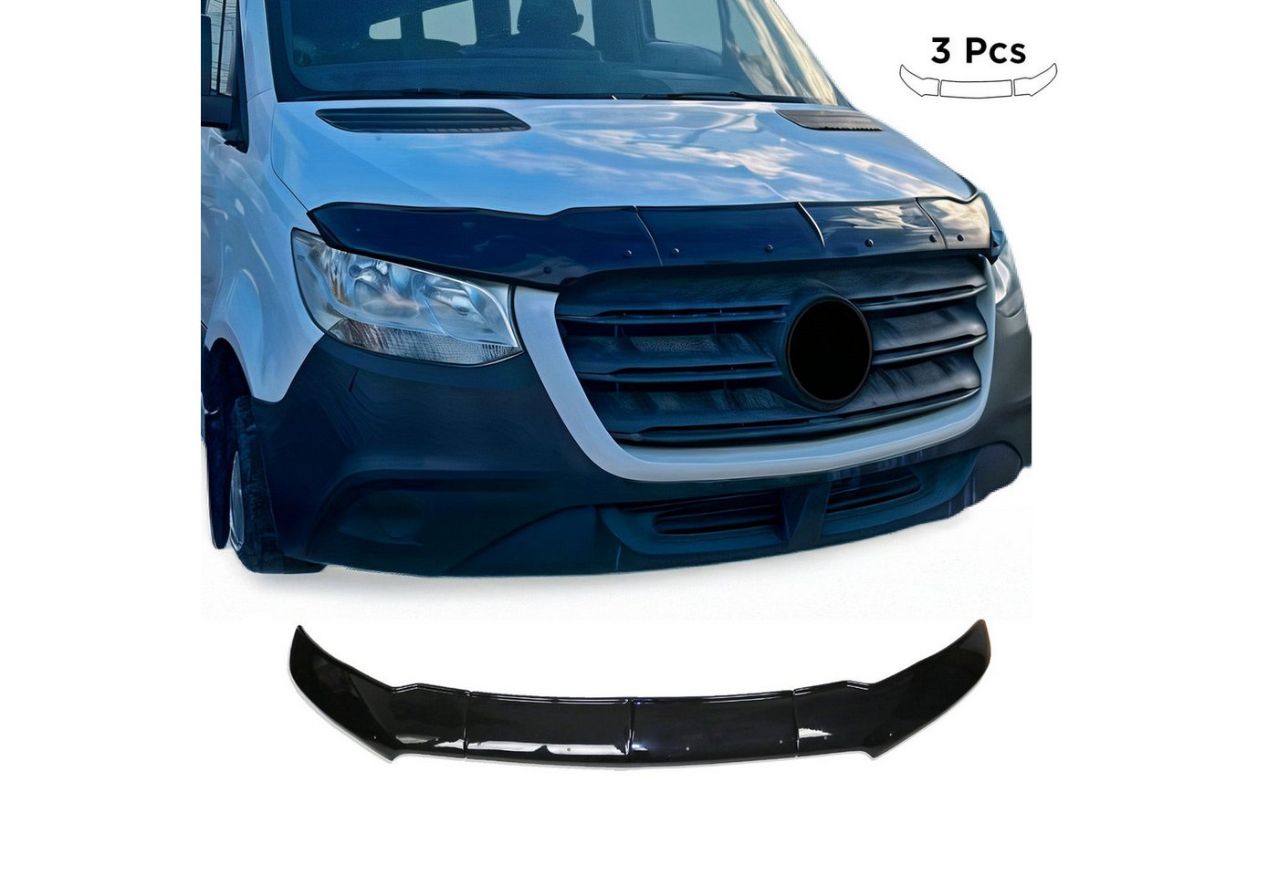 OMAC Lüftungsgitter Motorhaube Deflektor für Mercedes Sprinter W907 2018-2025 3tlg, Luftabweiser, Abweiser, Schneeschutz, Langlebig,Einfache Montage Bild 2