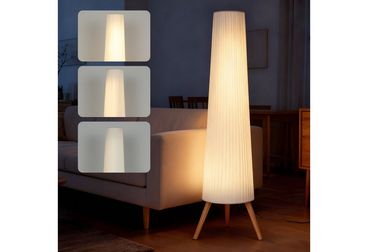 HOMCOM Stehlampe LED Dimmbar, Holz mit Dreibein, Stehleuchte mit Fußschalter, Dimmfunktion, LED fest integriert, Warmweiß, für Wohnzimmer Schlafzimmer, Weiß Bild 4