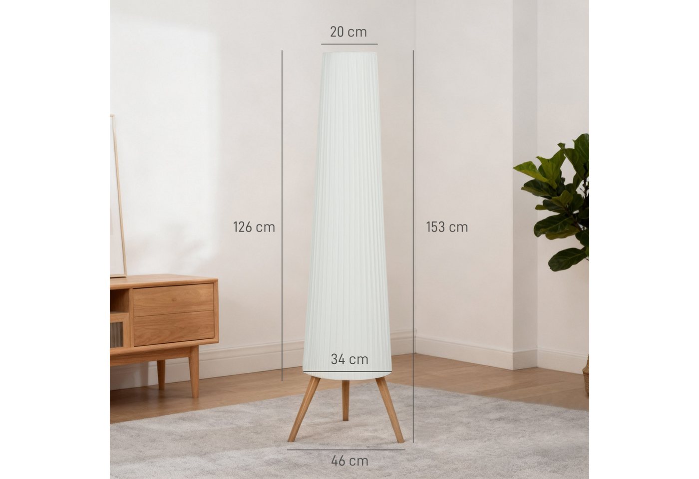 HOMCOM Stehlampe LED Dimmbar, Holz mit Dreibein, Stehleuchte mit Fußschalter, Dimmfunktion, LED fest integriert, Warmweiß, für Wohnzimmer Schlafzimmer, Weiß Bild 5