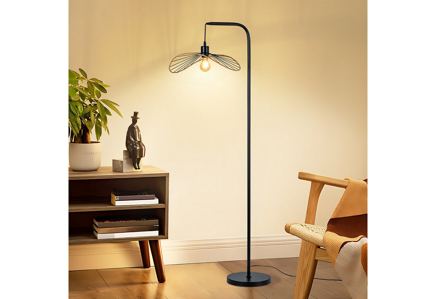 Nettlife Stehlampe Schwarz Vintage Bogenlampe Fußschalter Leselampe aus Metall E27, ohne Leuchtmittel, für Wohnzimmer Schlafzimmer Büro Bild 4