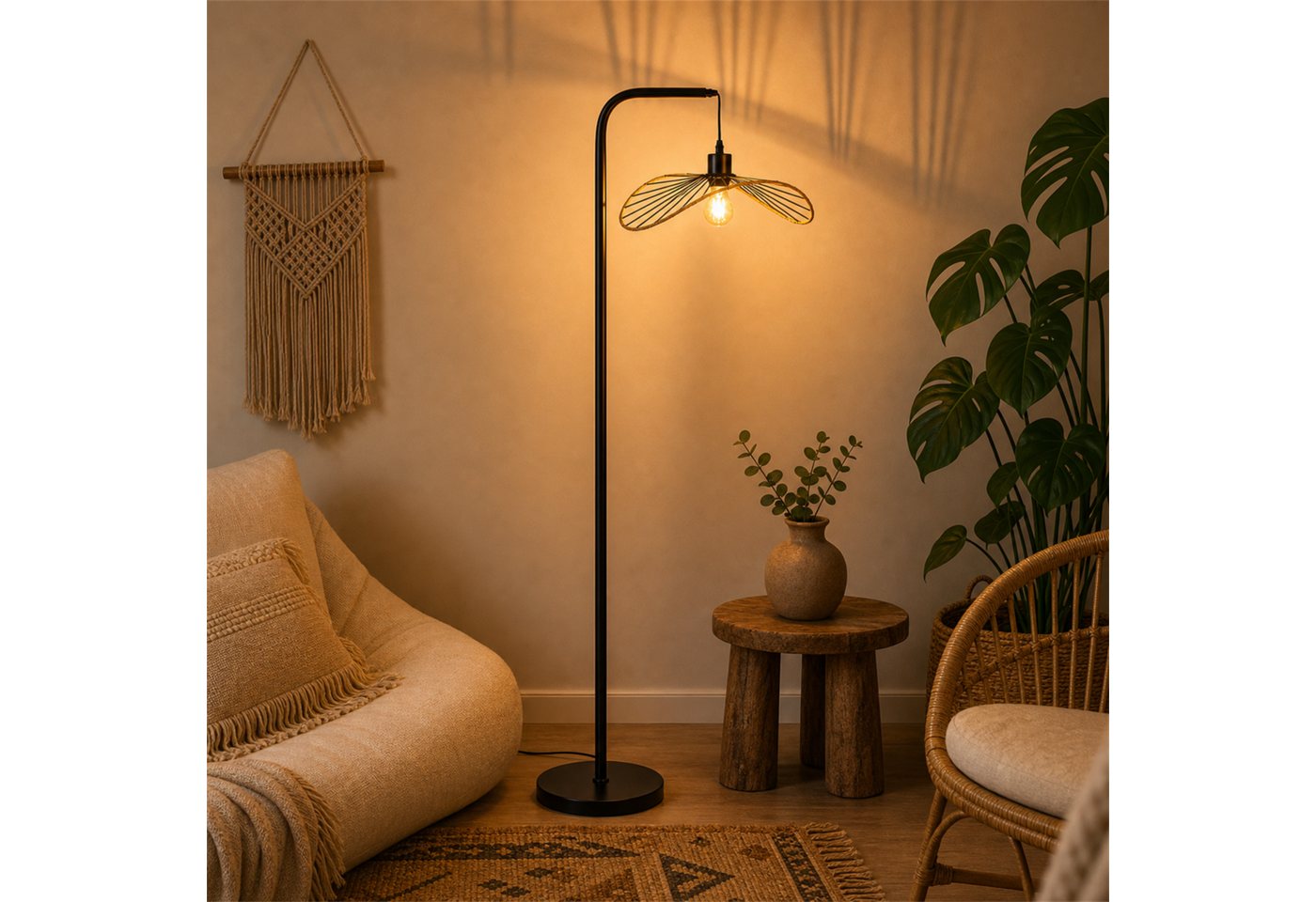 Nettlife Stehlampe Schwarz Vintage Bogenlampe Fußschalter Leselampe aus Metall E27, ohne Leuchtmittel, für Wohnzimmer Schlafzimmer Büro Bild 5