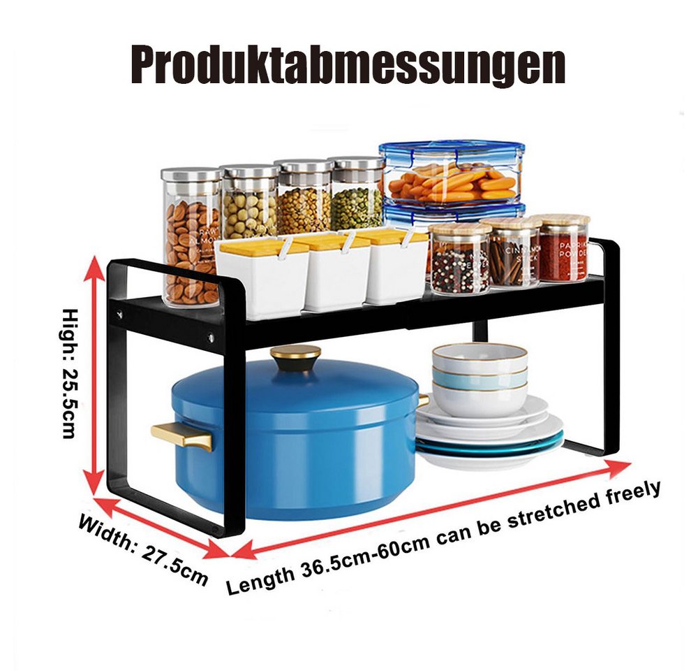 TUWENA Küchenregal Erweiterbarer Küchenregal Organizer, Küchengewürzregal Schrankregal, Schrankregal Ausziehbares 36-64cm, Ideal Tischregal oder Gewürzregal Bild 3