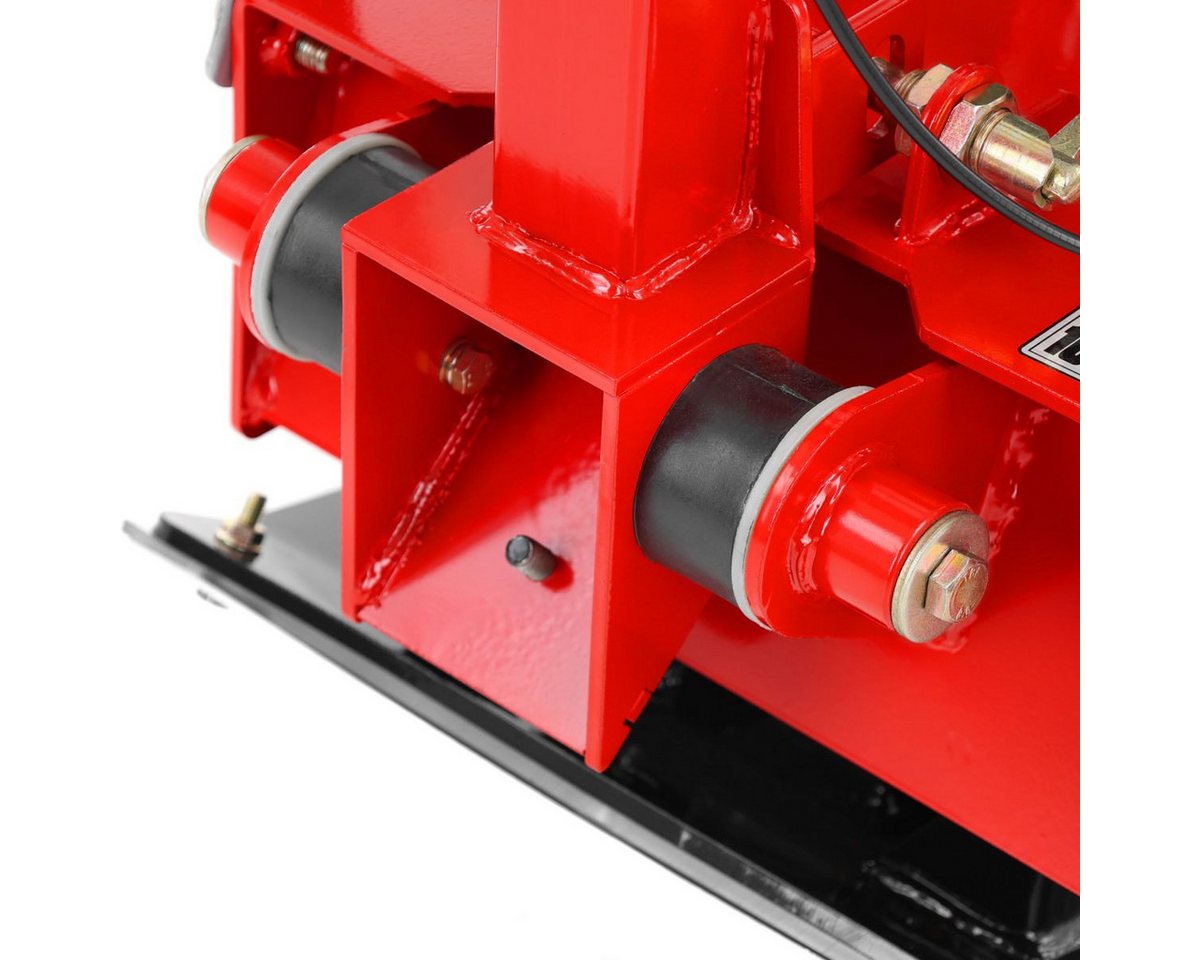 Hecht Rüttelplatte Vibrationsstampfer mit Fahrwerk, 3,7 kW (196 ccm), 25 kN bis 30cm, max. 4300 vpm, (LxB) 40x63 cm, 35 m/min, Gummimatte, Transporträder, 4300 / min Bild 3