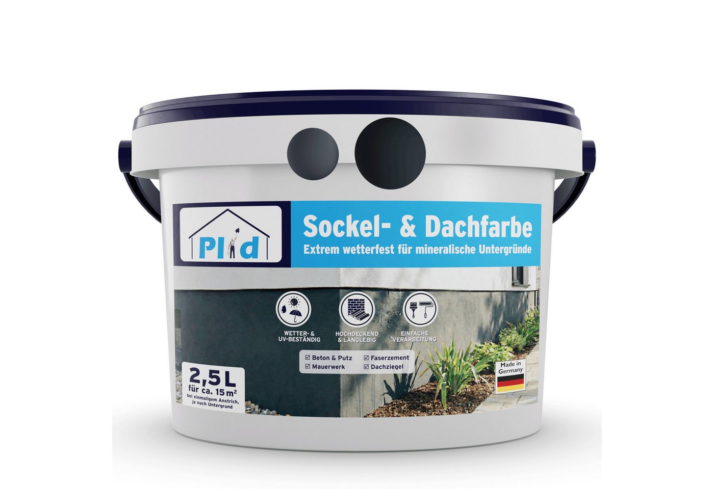 plid Dach- und Sockelfarbe Sockel- & Dachfarbe – Matte Fassadenfarbe mit Abperleffekt, Wetterfest, UV-beständig, Hochdeckend, Vielseitig, Scheuerbeständig Bild 3