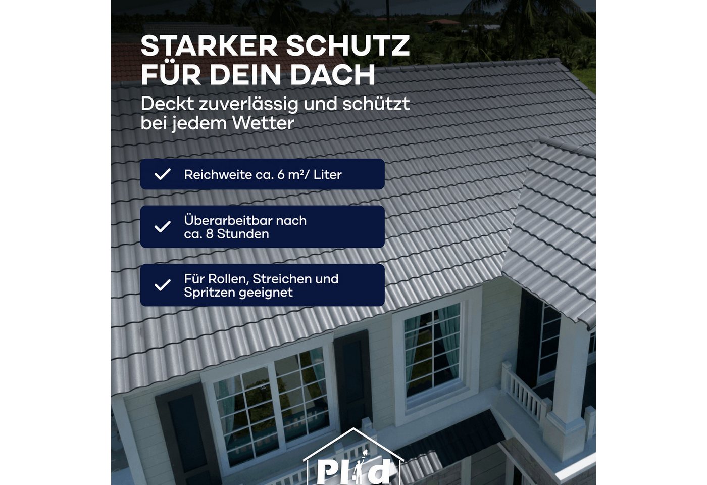 plid Dach- und Sockelfarbe Sockel- & Dachfarbe – Matte Fassadenfarbe mit Abperleffekt, Wetterfest, UV-beständig, Hochdeckend, Vielseitig, Scheuerbeständig Bild 4