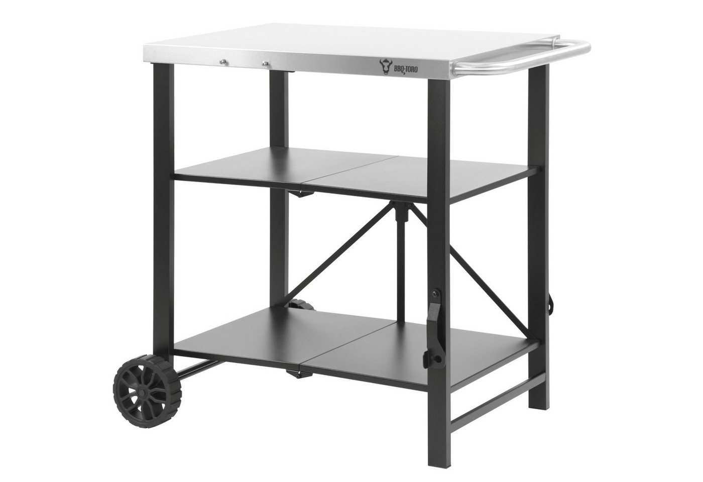 BBQ-Toro Grillablagetisch Grillwagen klappbar 60 x 80 x 82 cm, Silber/Schwarz, Servierwagen, 2 leichtgängige Räder Bild 3