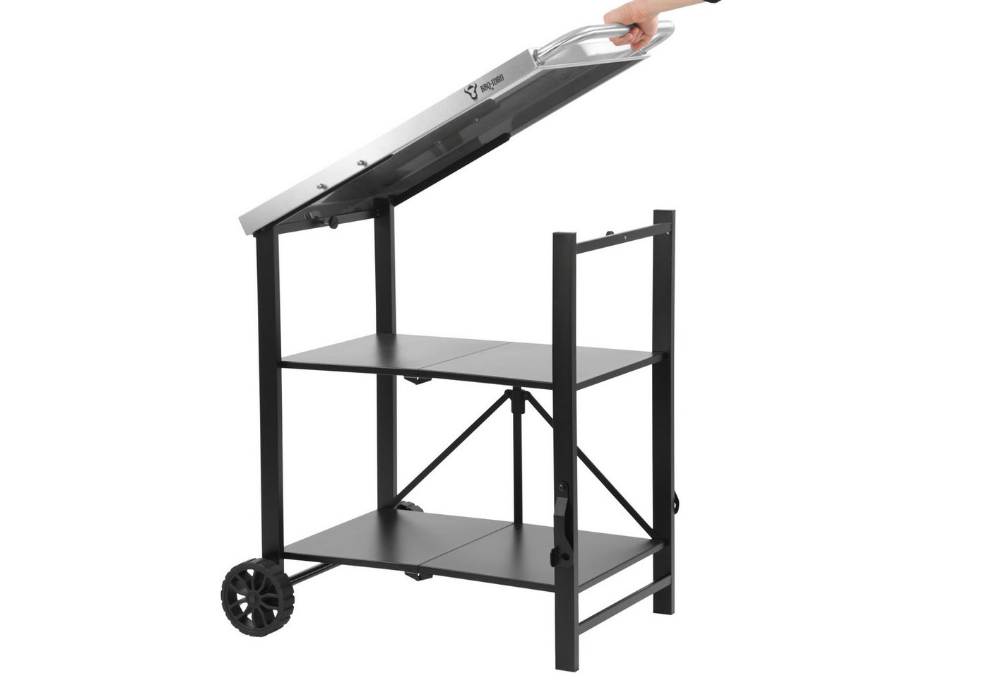 BBQ-Toro Grillablagetisch Grillwagen klappbar 60 x 80 x 82 cm, Silber/Schwarz, Servierwagen, 2 leichtgängige Räder Bild 4