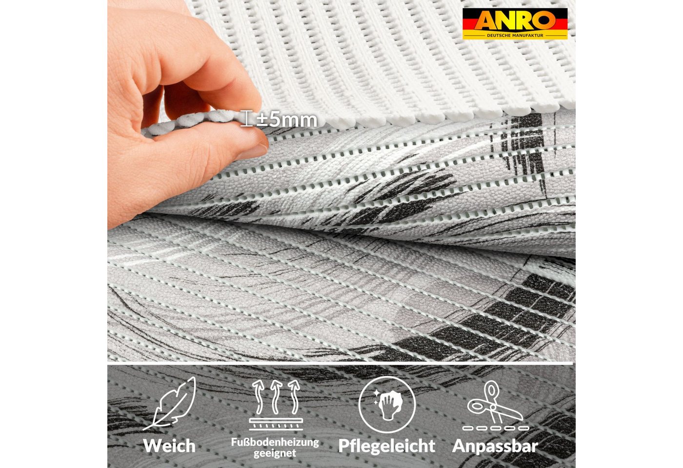 ANRO Schaum-Badematte pflegeleicht Kreis rutschfeste Duschmatte mit Drainage, Höhe 5 mm, schnelltrocknend, Drainage, hält die füße warm, isolierend, Kunststoff, Rechteckig, Weichschaummatte 100x65cm Rechteckig RAW Grau Bild 2