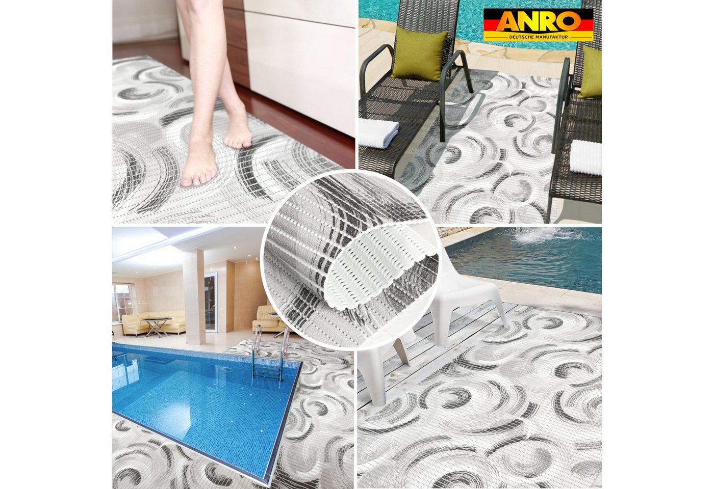 ANRO Schaum-Badematte pflegeleicht Kreis rutschfeste Duschmatte mit Drainage, Höhe 5 mm, schnelltrocknend, Drainage, hält die füße warm, isolierend, Kunststoff, Rechteckig, Weichschaummatte 100x65cm Rechteckig RAW Grau Bild 4