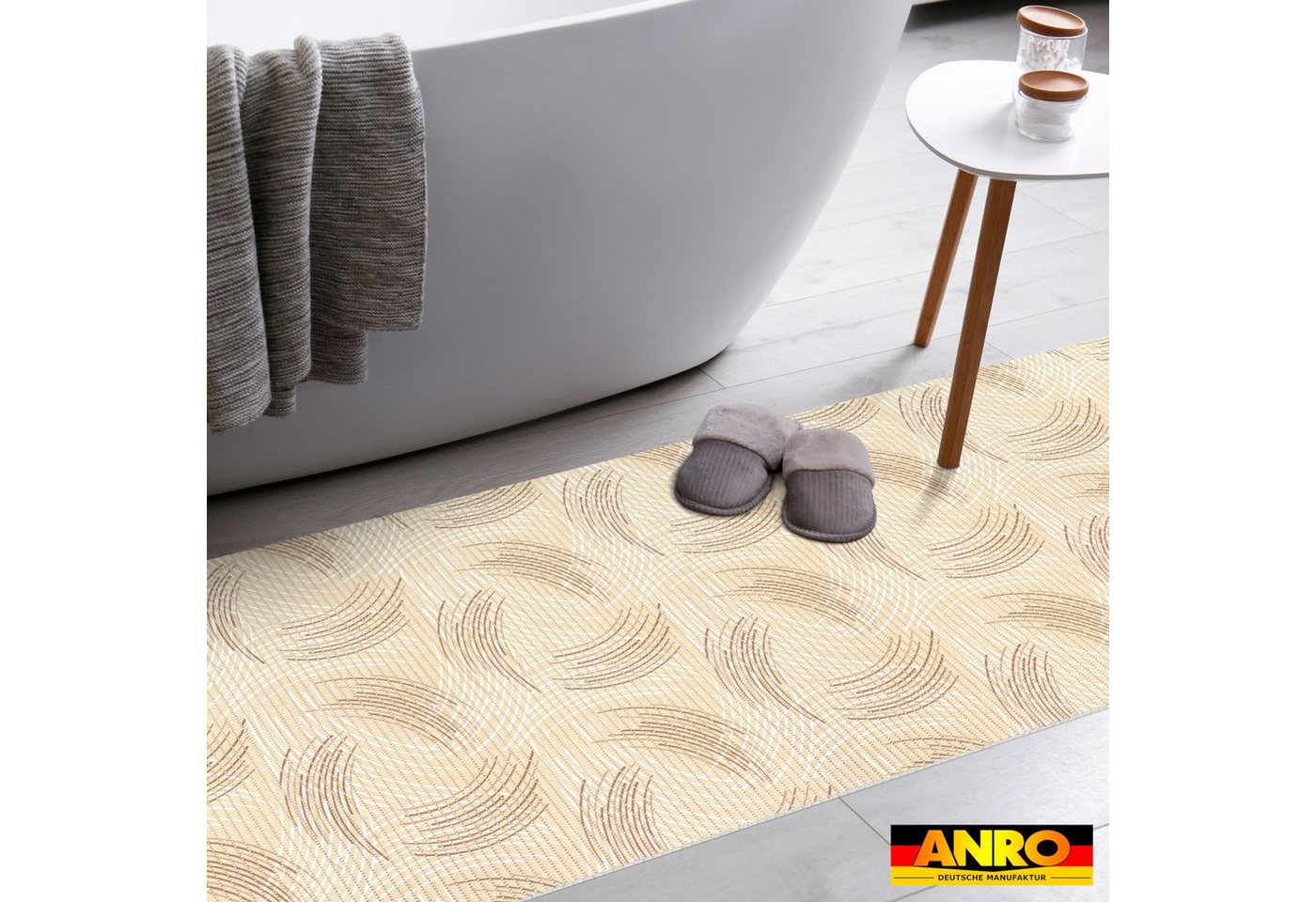 ANRO Schaum-Badematte Premium Zirkel rutschfester Badvorleger mit Drainage, Höhe 5 mm, schnelltrocknend, Drainage, hält die füße warm, isolierend, Kunststoff, Rechteckig, Weichschaummatte 100x65cm Rechteckig RAW Beige