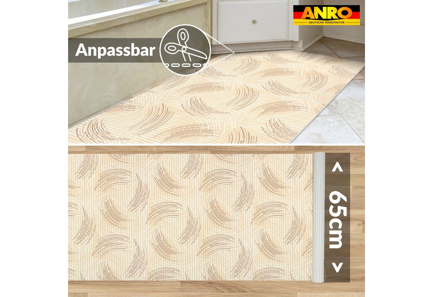 ANRO Schaum-Badematte Premium Zirkel rutschfester Badvorleger mit Drainage, Höhe 5 mm, schnelltrocknend, Drainage, hält die füße warm, isolierend, Kunststoff, Rechteckig, Weichschaummatte 100x65cm Rechteckig RAW Beige Bild 2