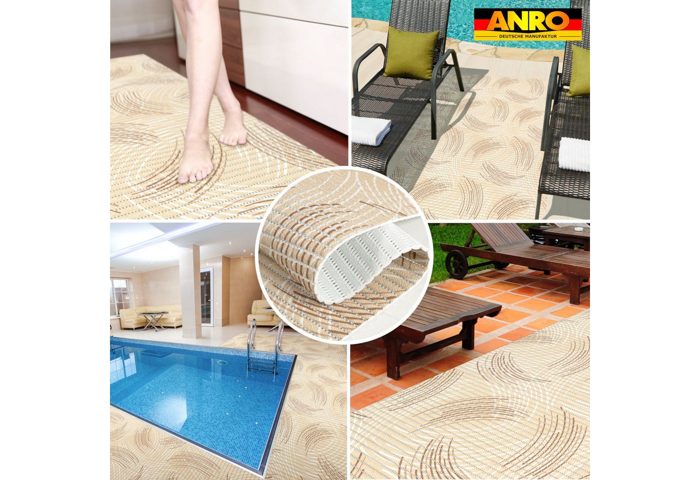 ANRO Schaum-Badematte Premium Zirkel rutschfester Badvorleger mit Drainage, Höhe 5 mm, schnelltrocknend, Drainage, hält die füße warm, isolierend, Kunststoff, Rechteckig, Weichschaummatte 100x65cm Rechteckig RAW Beige Bild 3