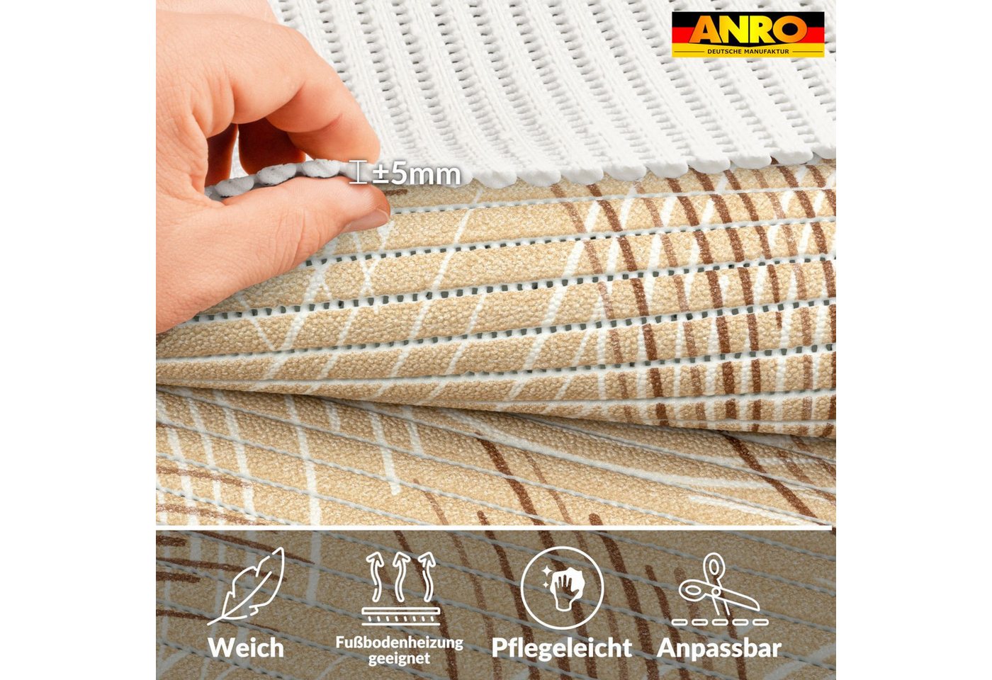 ANRO Schaum-Badematte Premium Zirkel rutschfester Badvorleger mit Drainage, Höhe 5 mm, schnelltrocknend, Drainage, hält die füße warm, isolierend, Kunststoff, Rechteckig, Weichschaummatte 100x65cm Rechteckig RAW Beige Bild 5
