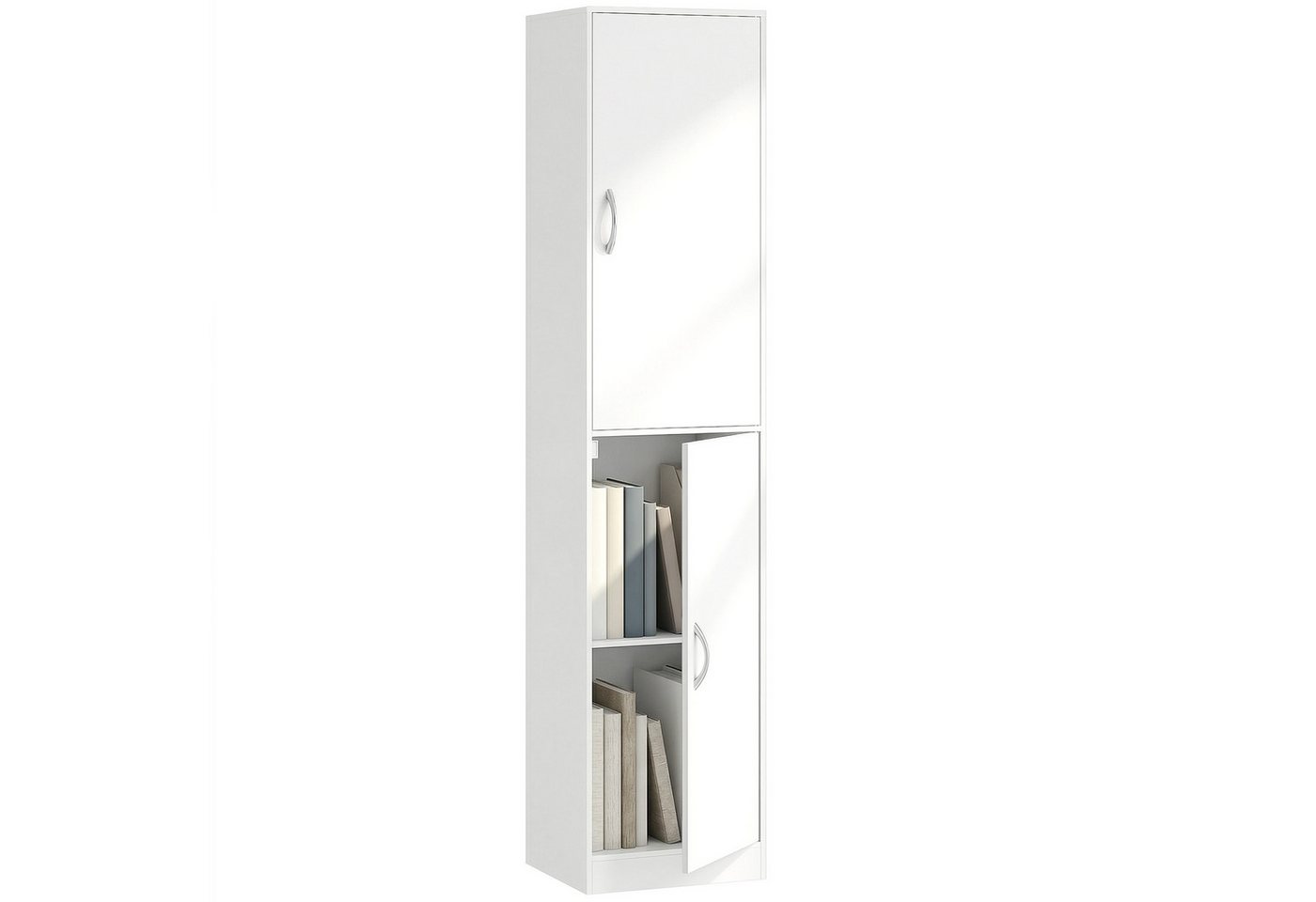 HOMCOM Bücherregal Bücherschrank, 5 Ebenen, 2 Türen, verstellbare Ablagen, Standregal 1-tlg., 40 x 35 x 180 cm für Büro, Wohnzimmer, Schlafzimmer, Weiß Bild 2