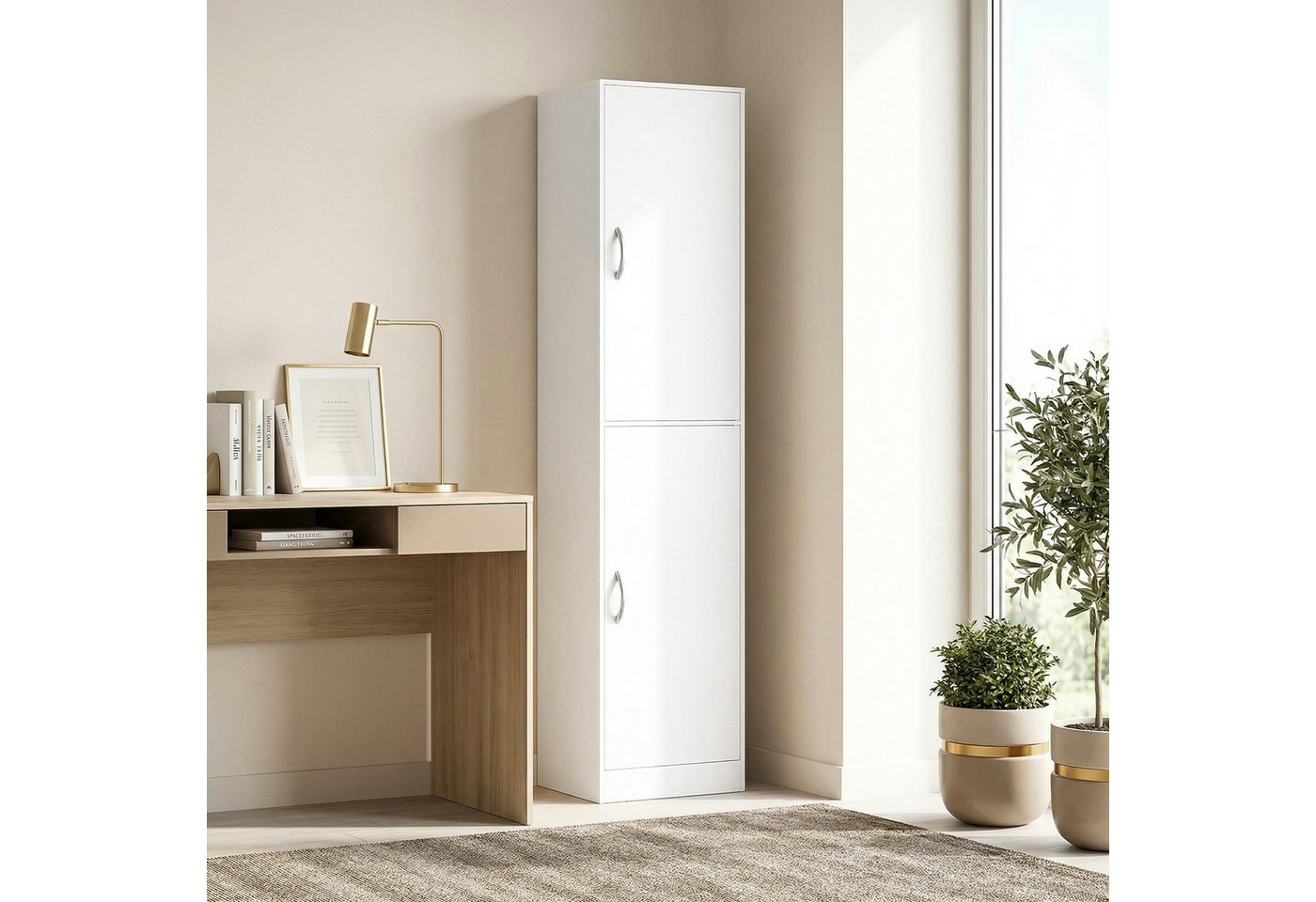 HOMCOM Bücherregal Bücherschrank, 5 Ebenen, 2 Türen, verstellbare Ablagen, Standregal 1-tlg., 40 x 35 x 180 cm für Büro, Wohnzimmer, Schlafzimmer, Weiß Bild 3