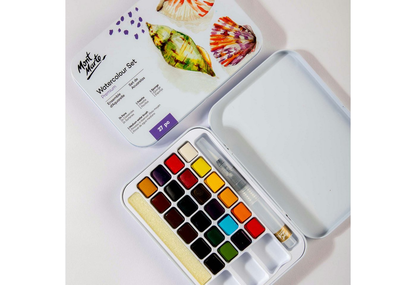 Mont Marte Aquarellfarbe Set 24 / 36 Farben – Malset mit Wassertankpinsel, Etui mit Fingerring, Ideal für Reisen, Urban Sketching & kreative Auszeiten Bild 5