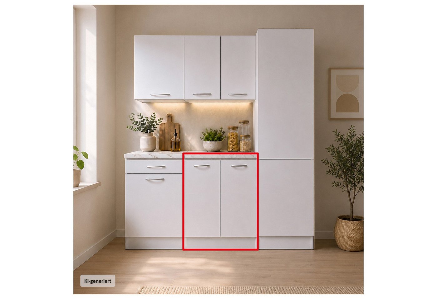 HTI-Living Unterschrank Küchenunterschrank Jenna Weiß 60 cm (1 Stück, 1-St., 1 Küchenunterschrank) Modular erweiterbar, modernes Design, Arbeitsplatte Marmoroptik
