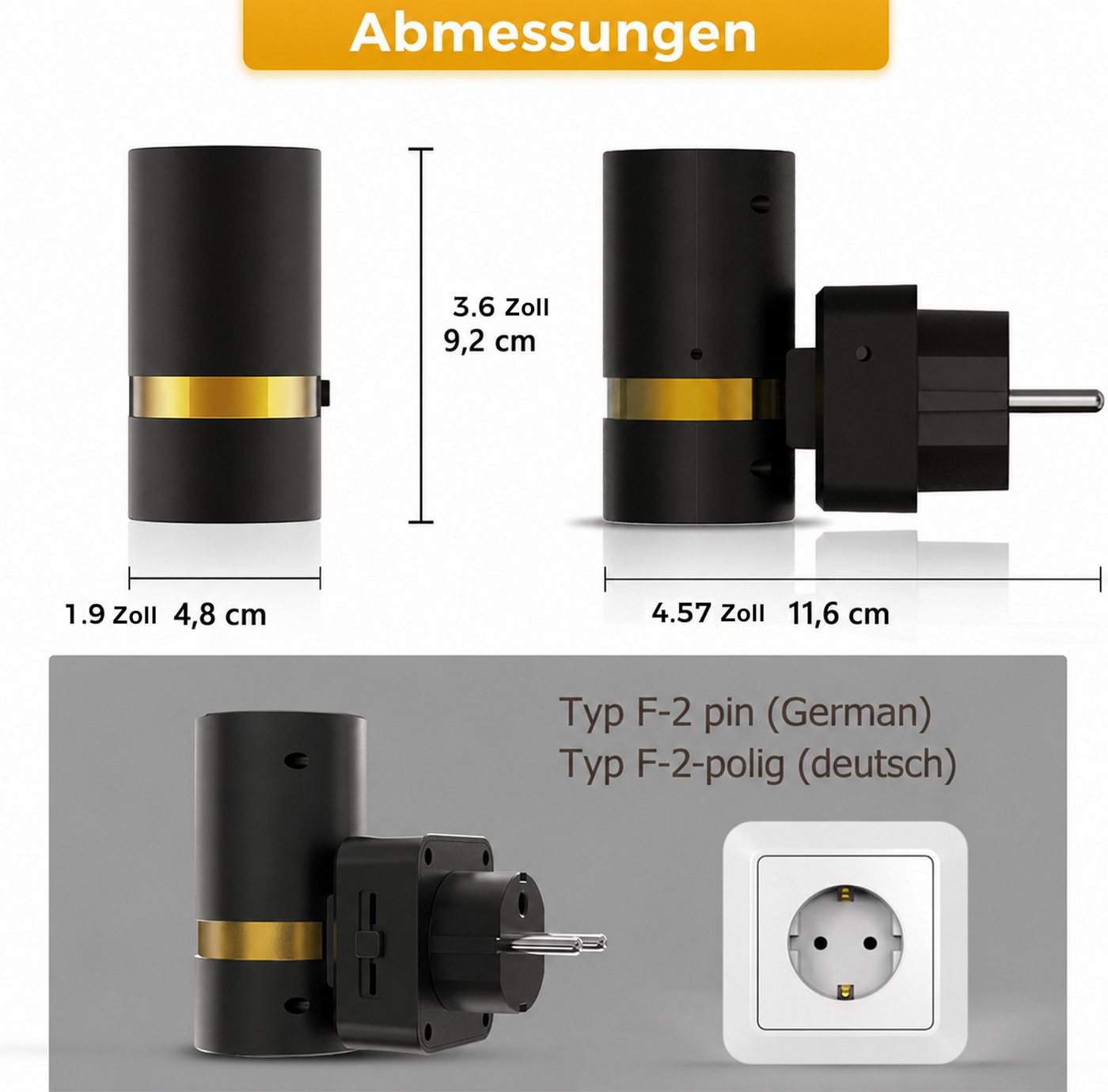 LOHAS-LED Nachtlicht 2er-Set rundes Metall LED Stecknachtlicht mit Dämmerungssensor, LED fest integriert, Warmweiß, Zylinder-Design mit Goldleiste, blendfreies Licht für Flur Bild 5