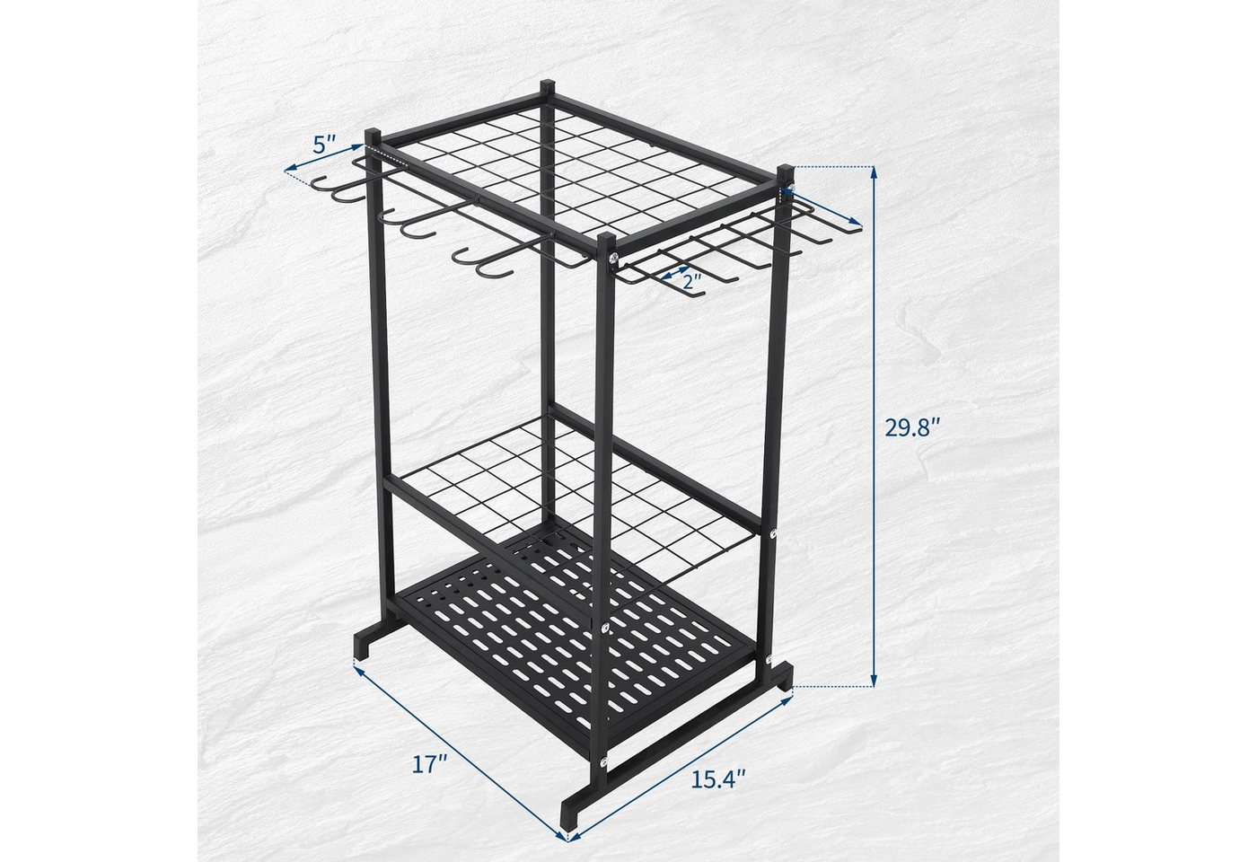 GarveeMore Ablageelement Freistehendes Schwerlast Werkzeugregal mit 3 Ablagen und Haken Bild 3