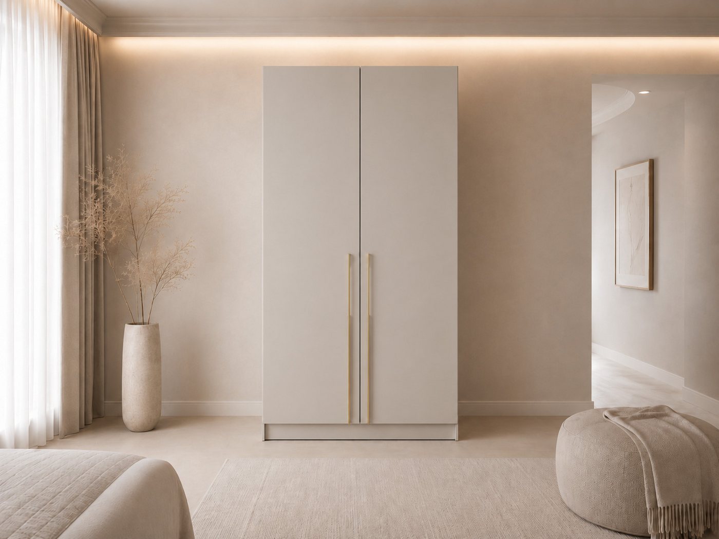 MOEBLO Drehtürenschrank Glamy 2D (Kleiderschrank 2D - 100 cm - moderner Drehtürenschrank mit goldfarbenen Griffen, Kleiderstange und Einlegeböden) (BxHxT): 100x210x57 cm Bild 3