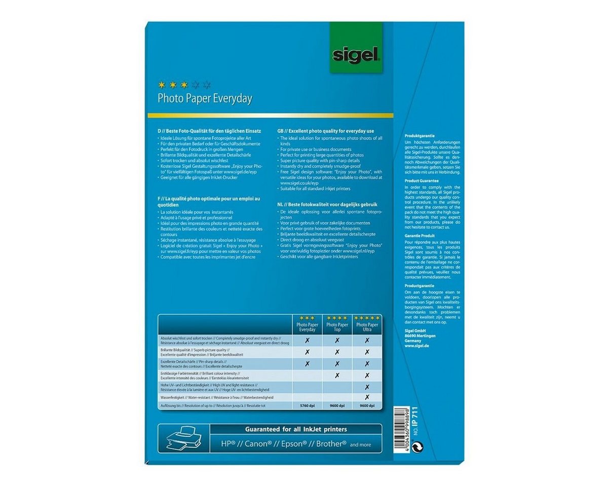 Sigel Fotopapier Everyday Plus, hochglänzend und sofort trocknend