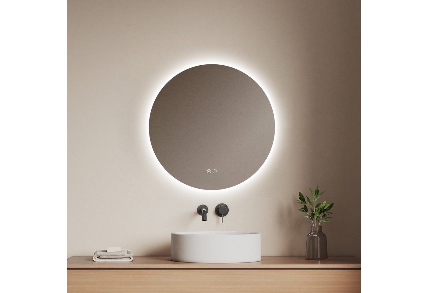 EMKE Badspiegel Badspiegel Rund mit Beleuchtung LED Badezimmerspiegel Wandspiegel, 3 Farben des Lichts, Dimmbar, Intelligenter Touchschalter Bild 3