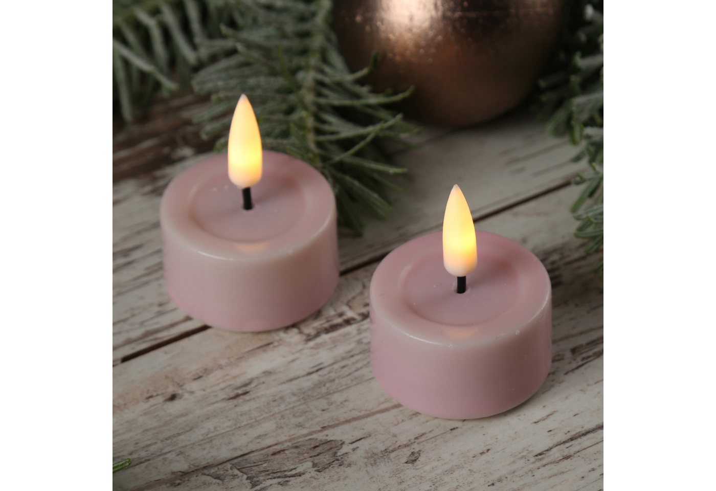 Deluxe Homeart LED-Teelicht LED Teelichter Mia flackernd mit Batterien D: 4,1cm rosa 2 Stück, LED Classic, warmweiß (2100K bis 3000K) Bild 3