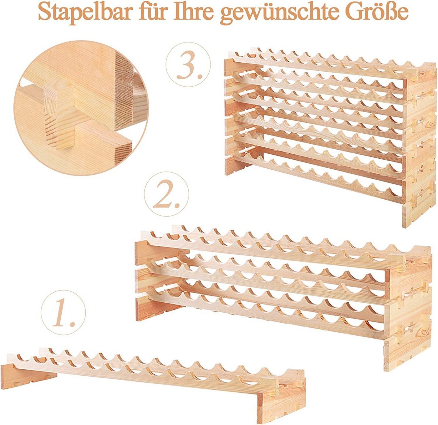 COSTWAY Weinregal, stapelbar Massivholz, für 72 Flaschen, 119x29x72cm Bild 4
