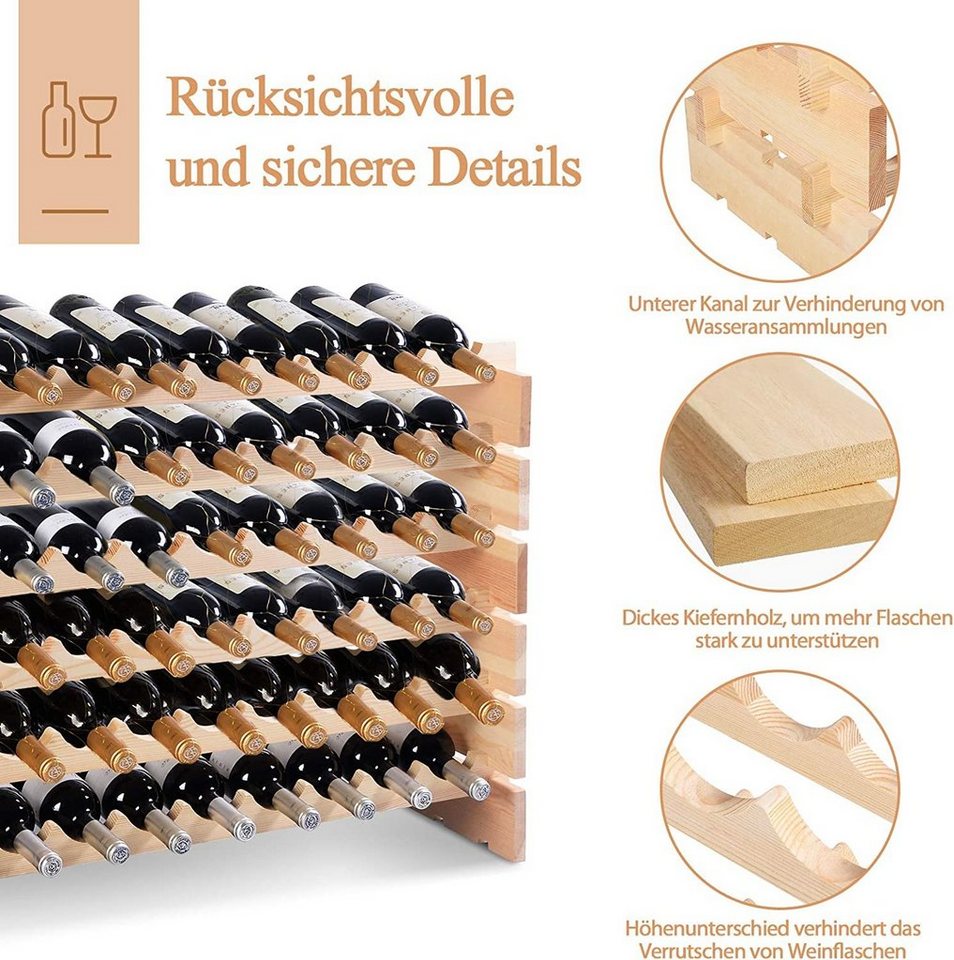 COSTWAY Weinregal, stapelbar Massivholz, für 72 Flaschen, 119x29x72cm Bild 5