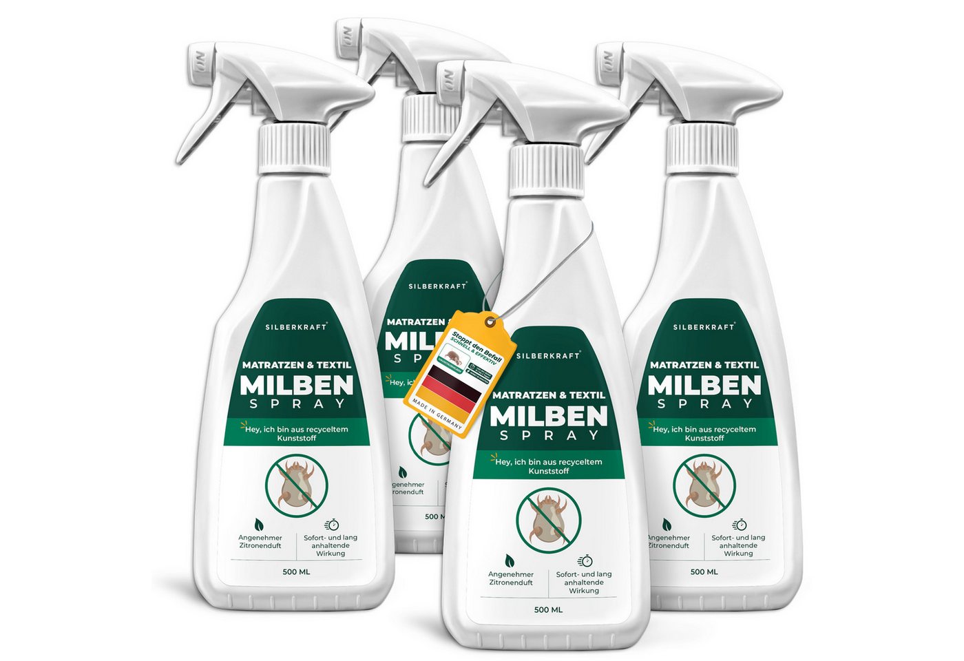 Silberkraft Insektenspray Silberkraft Milbenspray für Matratzen & Textilien, 500 ml, 4-St., Milbenbekämpfung, für Bettwäsche, Matratzen, Kissen, Bett, Bettbezug Bild 2