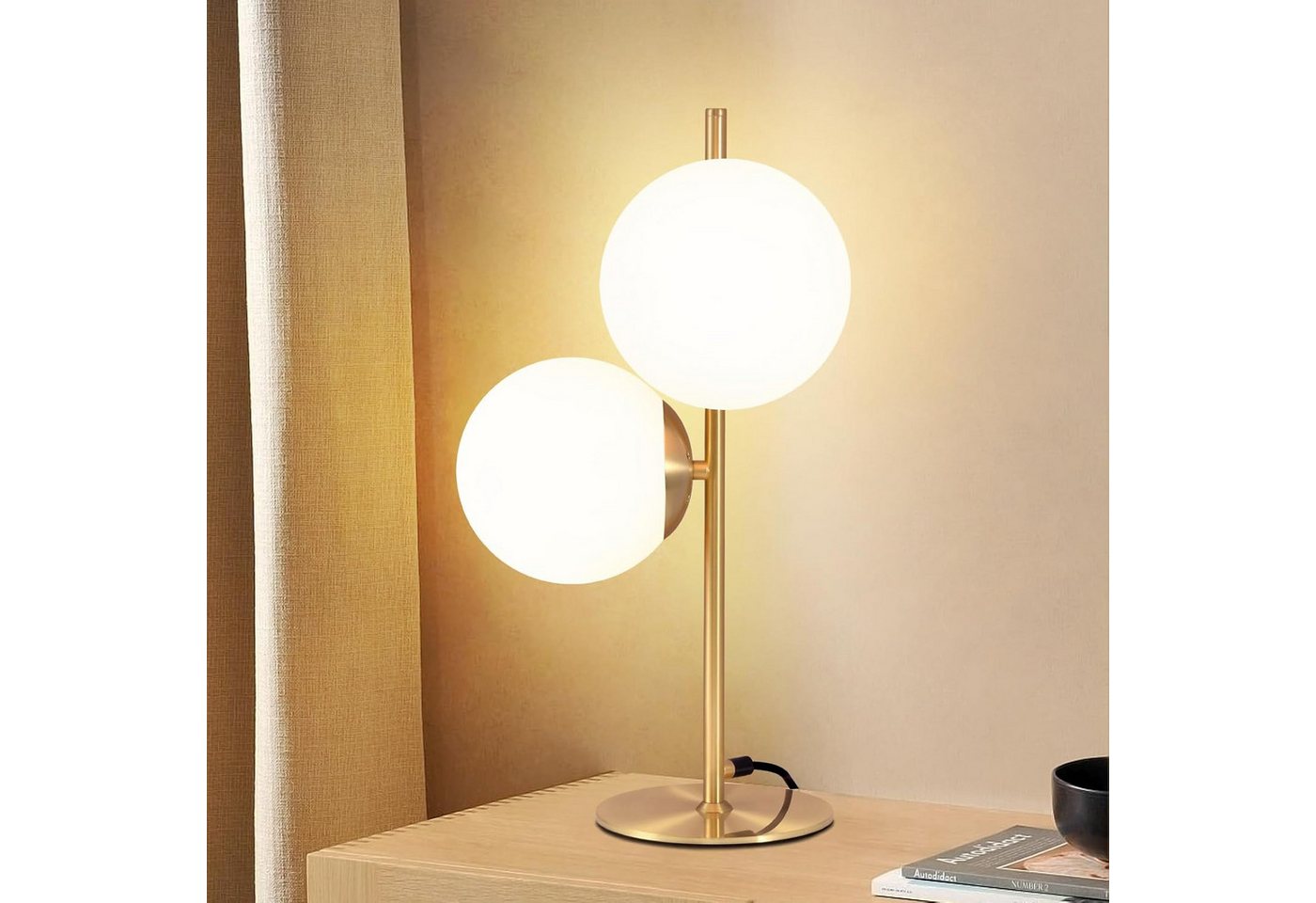 ZMH Tischleuchte modern Nachttischlampe - Schwarz/Gold 2 Flammig Glas, HochwertigeDesign, ohne Leuchtmittel, E27 Industrial Schlafzimmerlampe mit 1,5M Kabel für Wohnzimmer