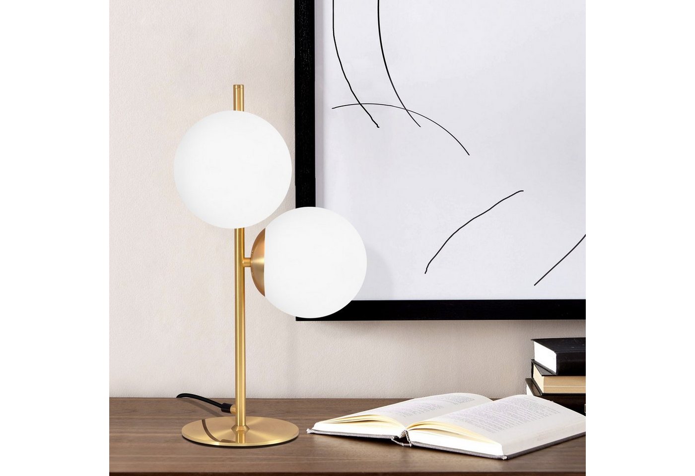 ZMH Tischleuchte modern Nachttischlampe - Schwarz/Gold 2 Flammig Glas, HochwertigeDesign, ohne Leuchtmittel, E27 Industrial Schlafzimmerlampe mit 1,5M Kabel für Wohnzimmer Bild 2