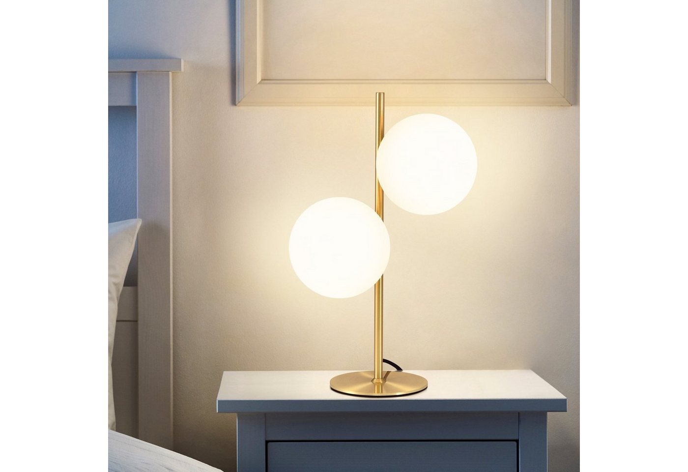 ZMH Tischleuchte modern Nachttischlampe - Schwarz/Gold 2 Flammig Glas, HochwertigeDesign, ohne Leuchtmittel, E27 Industrial Schlafzimmerlampe mit 1,5M Kabel für Wohnzimmer Bild 3