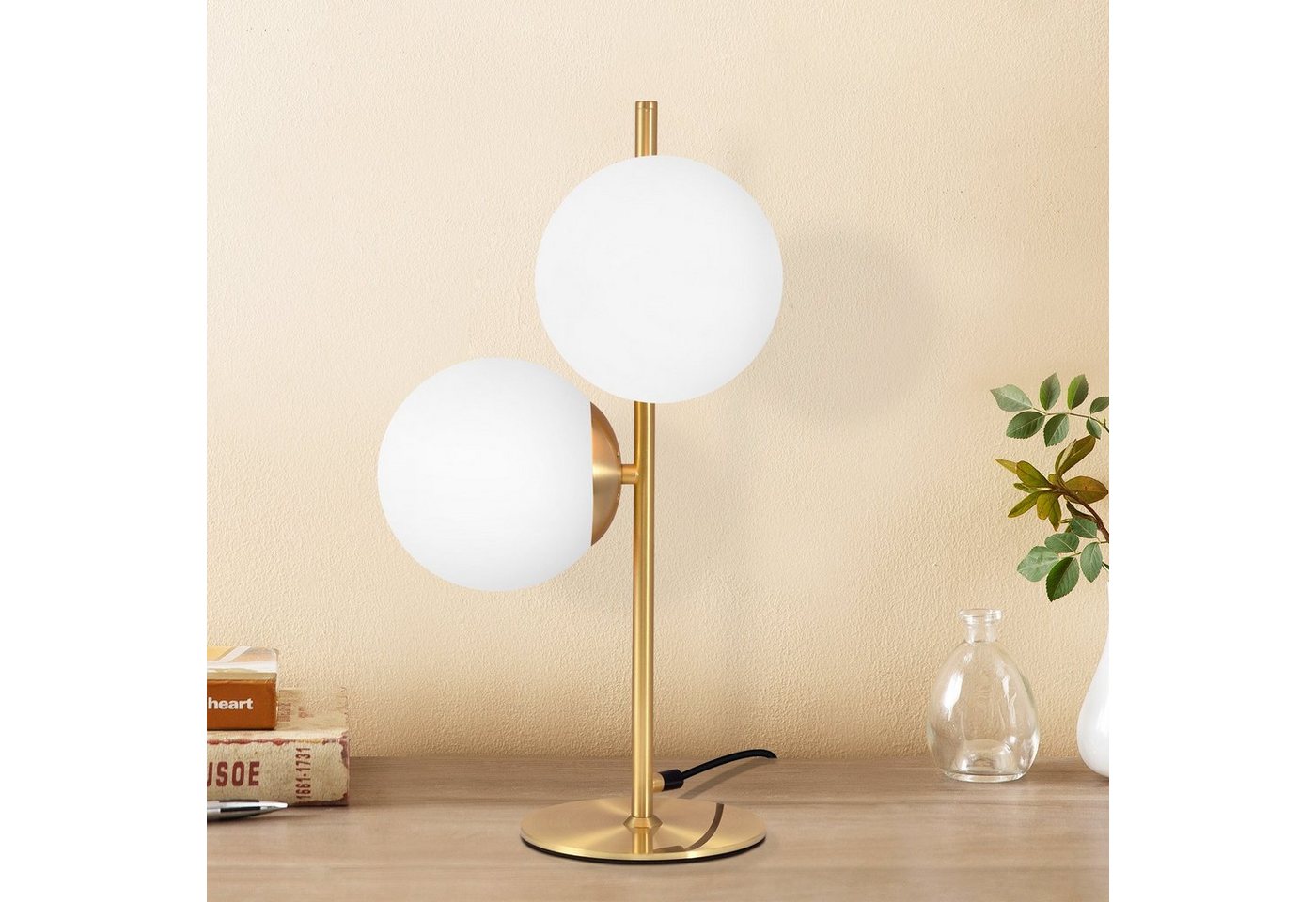 ZMH Tischleuchte modern Nachttischlampe - Schwarz/Gold 2 Flammig Glas, HochwertigeDesign, ohne Leuchtmittel, E27 Industrial Schlafzimmerlampe mit 1,5M Kabel für Wohnzimmer Bild 4