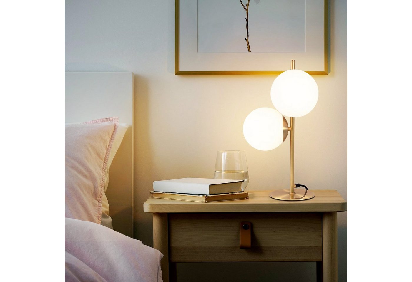 ZMH Tischleuchte modern Nachttischlampe - Schwarz/Gold 2 Flammig Glas, HochwertigeDesign, ohne Leuchtmittel, E27 Industrial Schlafzimmerlampe mit 1,5M Kabel für Wohnzimmer Bild 5
