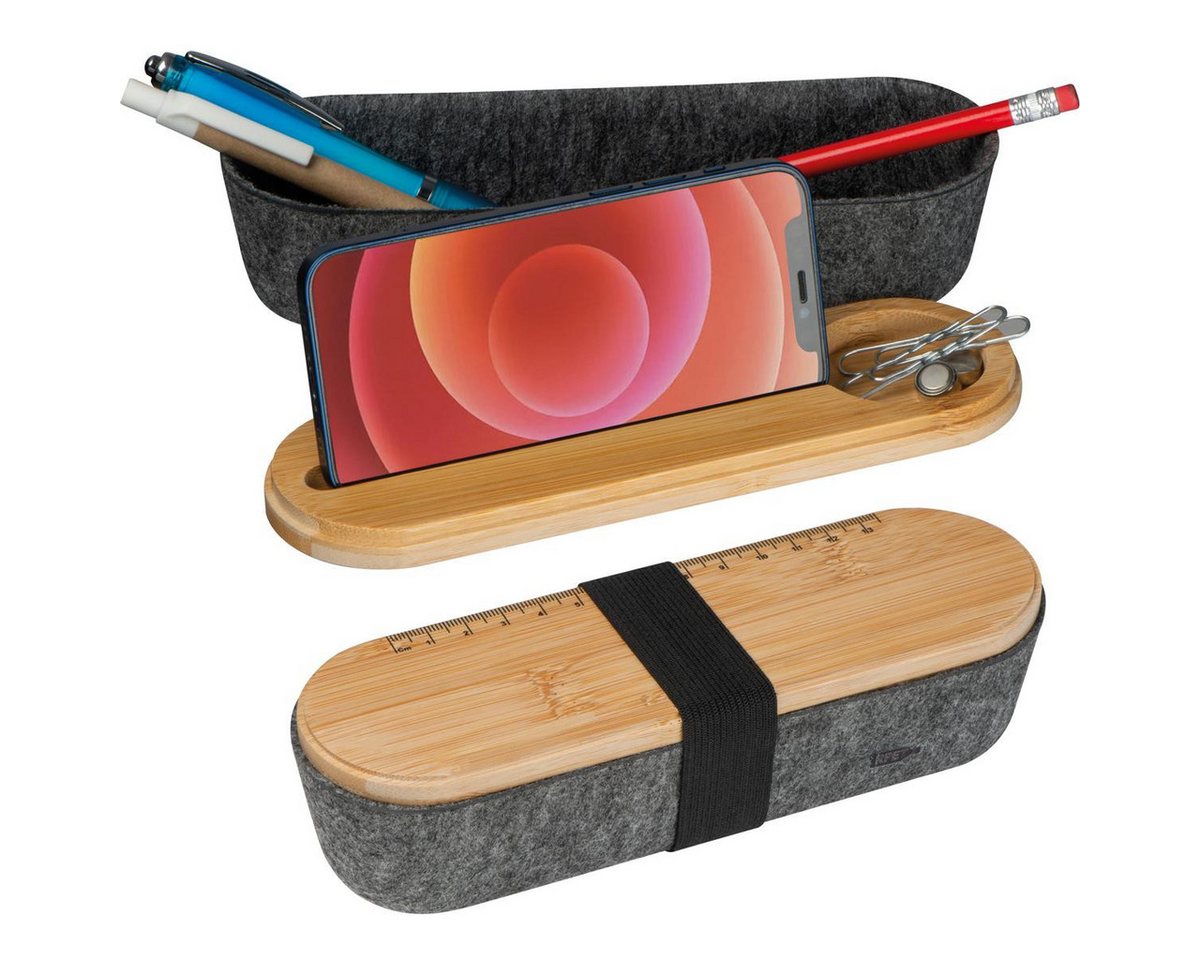 Macma Schreibgeräteetui Faulenzerbox / Federmappe / aus Filz und Bambusdeckel mit Smartphone-H Bild 4