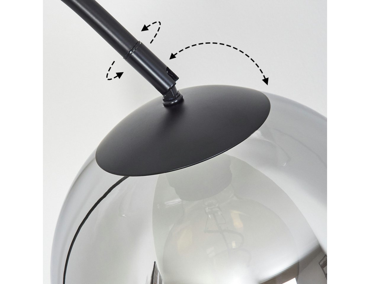 hofstein Bogenlampe Stehlampe aus Metall/Glas in Schwarz/Chrom/Rauch/Klar, ohne Leuchtmittel, Industrial-Design Leuchte m. Glasschirm (25cm) u. Fußschalter, 1xE27 Bild 4