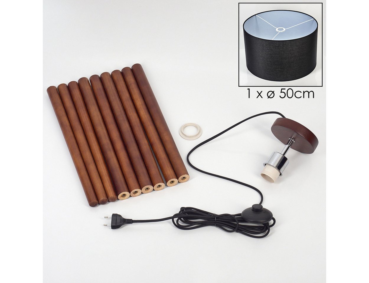 hofstein Stehlampe Stehlampe aus Holz/Stoff in Dunkelbraun/Schwarz/Weiß, ohne Leuchtmittel, skandinavische Design Leuchte, Schirm (40 cm) u. Fußschalter, 1x E27 Bild 2
