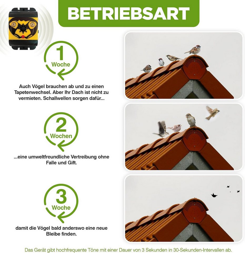 ISOTRONIC Ultraschall-Tierabwehr Vogelabwehr batteriebetrieben, 2-tlg.
